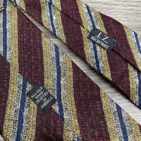 J.Z. Richards Maroon w/ Gold & Blue Stripe Tie - Picture 3 of 4